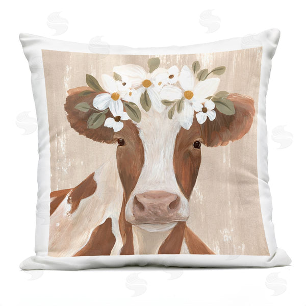 Stupell Industries Annie Warren | Brown Country Cow Flowers Printed Throw Pillow