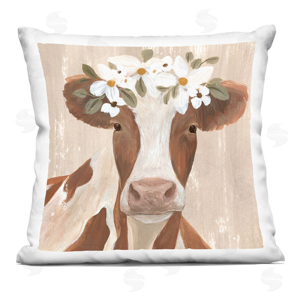 stupell industries Annie Warren | Brown Country Cow Flowers Printed Throw Pillow