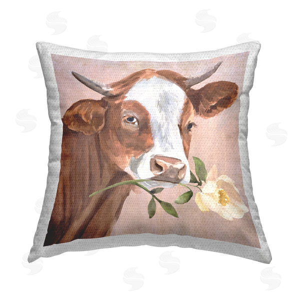 Stupell Industries Annie Warren | Cattle With Flower Sprig Printed Throw Pillow