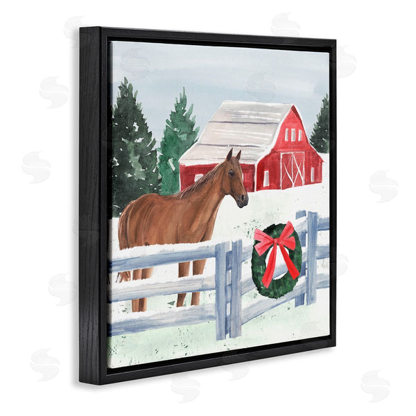 Stupell Industries Annie Warren | Charming Red Snowy Barn Horse Standing Winter Scene Wall Art