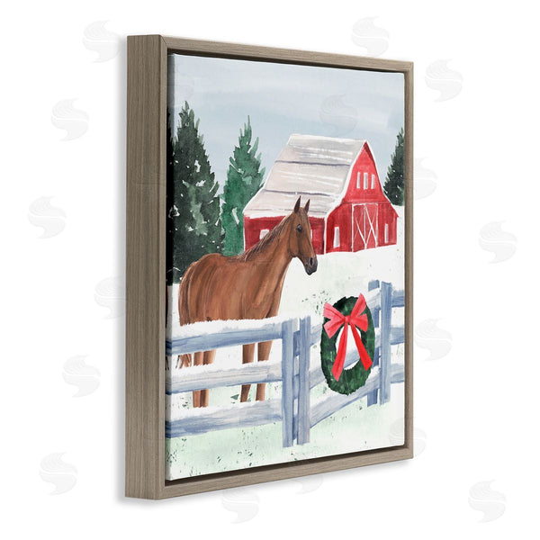 Stupell Industries Annie Warren | Charming Red Snowy Barn Horse Standing Winter Scene Wall Art