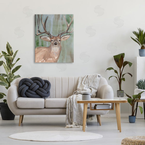 Stupell Industries Annie Warren | Contemporary Forest Buck Portrait Rustic Large Antlers Wall Art