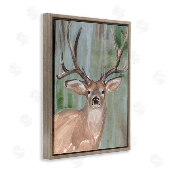 Stupell Industries Annie Warren | Contemporary Forest Buck Portrait Rustic Large Antlers Wall Art