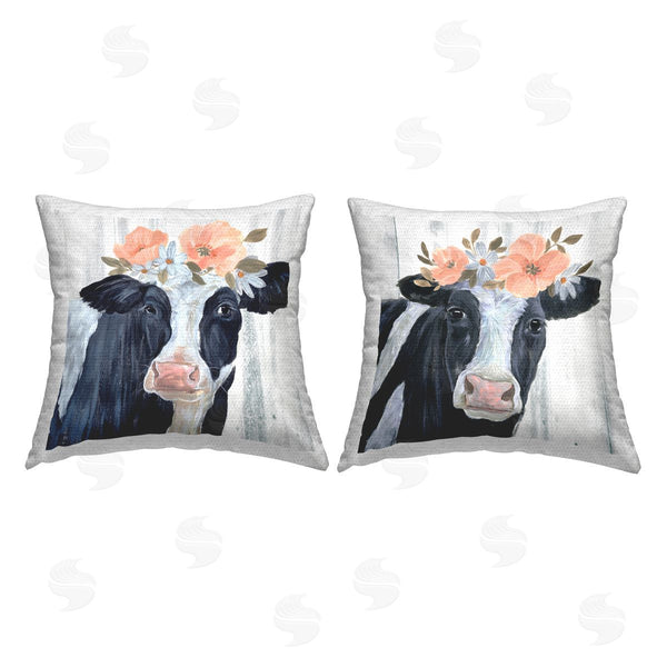 Stupell Industries Annie Warren | Country Cow Pink Floral Blooms Printed Throw Pillow Set