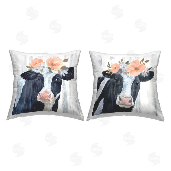 stupell industries Annie Warren | Country Cow Pink Floral Blooms Printed Throw Pillow Set