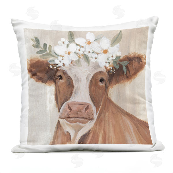 Stupell Industries Annie Warren | Country Farm Cow Daisies Printed Throw Pillow