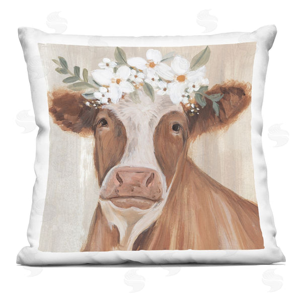 stupell industries Annie Warren | Country Farm Cow Daisies Printed Throw Pillow