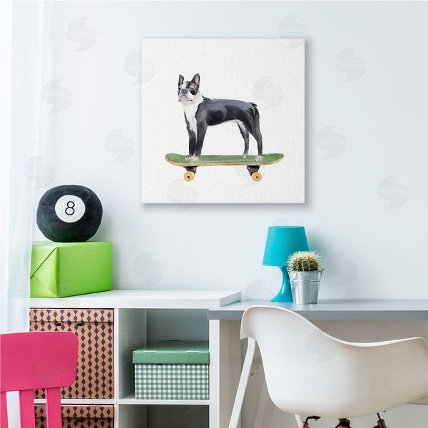 Stupell Industries Annie Warren | Curious Boston Terroir Pet Dog On Green Skateboard Wall Art