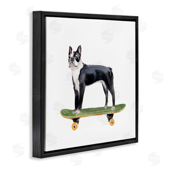 Stupell Industries Annie Warren | Curious Boston Terroir Pet Dog On Green Skateboard Wall Art