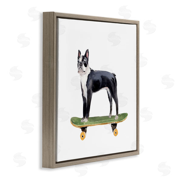 Stupell Industries Annie Warren | Curious Boston Terroir Pet Dog On Green Skateboard Wall Art