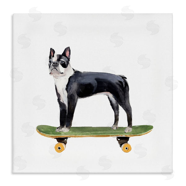 stupell industries Annie Warren | Curious Boston Terroir Pet Dog on Green Skateboard Wall Art
