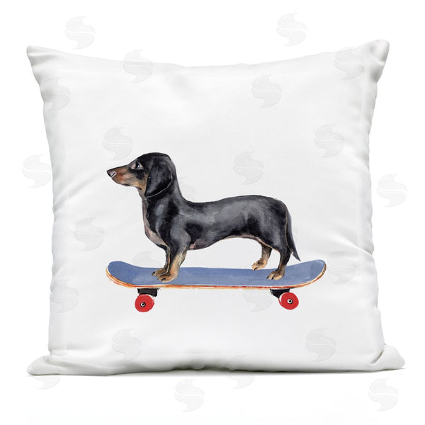 Stupell Industries Annie Warren | Dachshund Pet Dog On Blue Skateboard Printed Throw Pillow