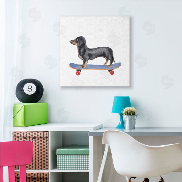 Stupell Industries Annie Warren | Dachshund Pet Dog On Blue Skateboard Wall Art