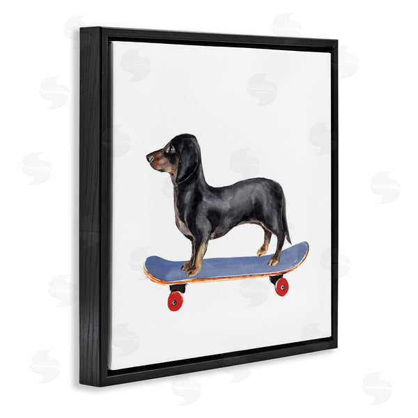 Stupell Industries Annie Warren | Dachshund Pet Dog On Blue Skateboard Wall Art