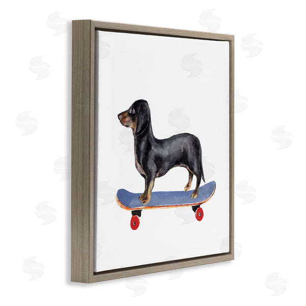 Stupell Industries Annie Warren | Dachshund Pet Dog On Blue Skateboard Wall Art