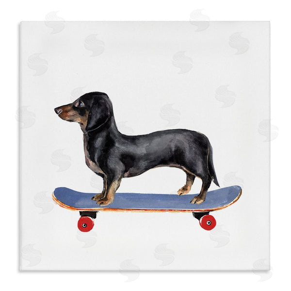 stupell industries Annie Warren | Dachshund Pet Dog on Blue Skateboard Wall Art