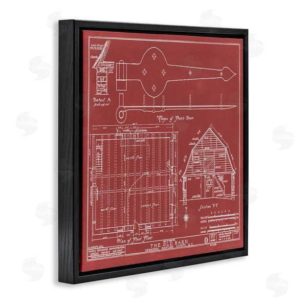 Stupell Industries Annie Warren | Detailed Diagram Blueprint Old Barn Floor Plan Wall Art
