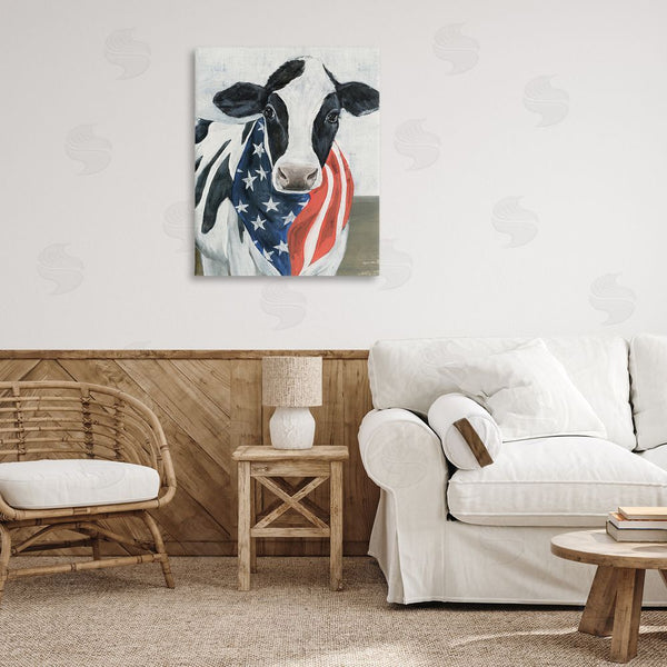 Stupell Industries Annie Warren | Farm Cow American Flag Animal Wall Art
