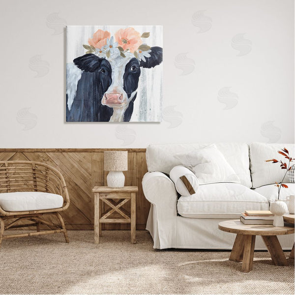 Stupell Industries Annie Warren | Farm Cow Floral Daisy Blooms Wall Art