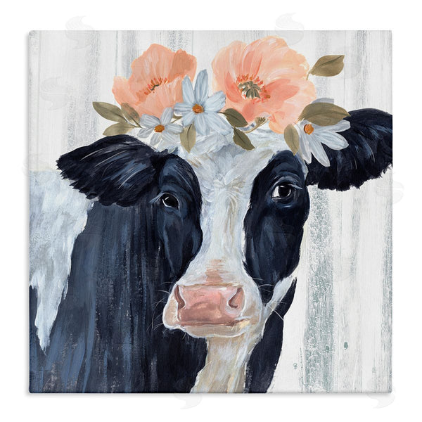 stupell industries Annie Warren | Farm Cow Floral Daisy Blooms Wall Art