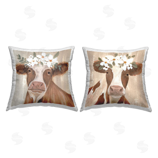 Stupell Industries Annie Warren | Farm Cow White Blossoms Printed Throw Pillow Set