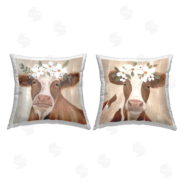 stupell industries Annie Warren | Farm Cow White Blossoms Printed Throw Pillow Set