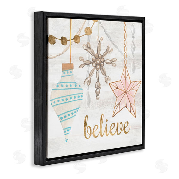 Stupell Industries Annie Warren | Glimmering Believe Text Holiday Ornaments Star Snowflake Wall Art