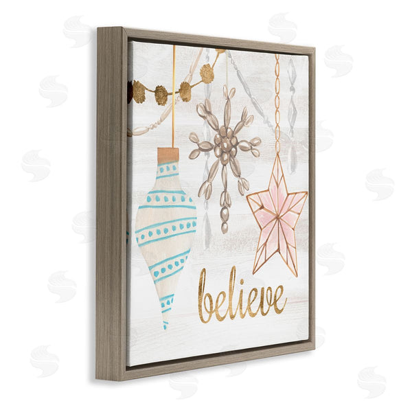 Stupell Industries Annie Warren | Glimmering Believe Text Holiday Ornaments Star Snowflake Wall Art