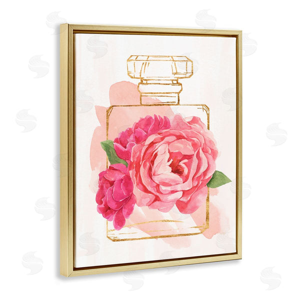 Stupell Industries Annie Warren | Golden Perfume Bottle Glam Pink Floral Bloom