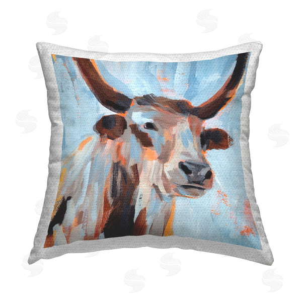 Stupell Industries Annie Warren | Modern Blue Longhorn Printed Throw Pillow