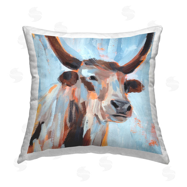 stupell industries Annie Warren | Modern Blue Longhorn Printed Throw Pillow