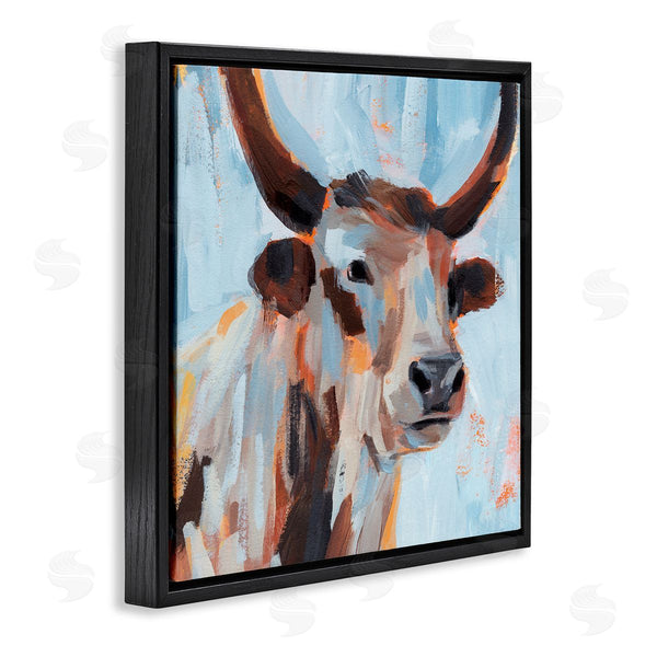 Stupell Industries Annie Warren | Modern Cattle Cow Painterly Brushstrokes Blue Background Wall Art