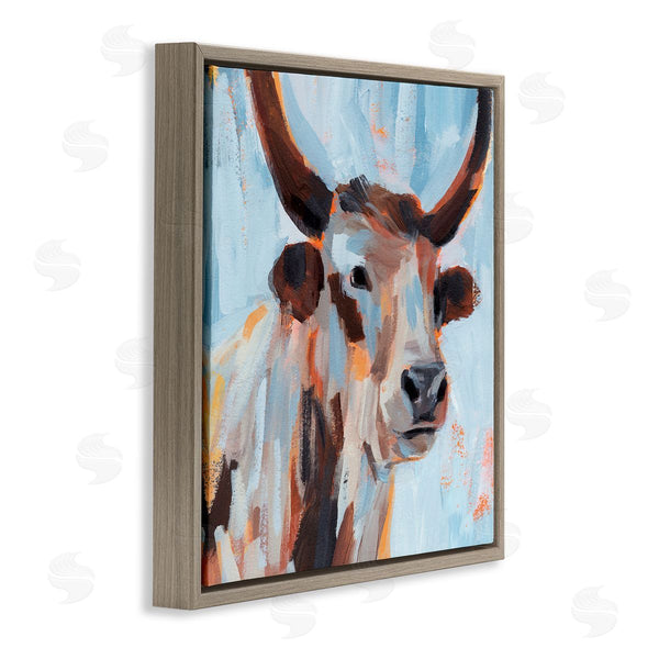 Stupell Industries Annie Warren | Modern Cattle Cow Painterly Brushstrokes Blue Background Wall Art