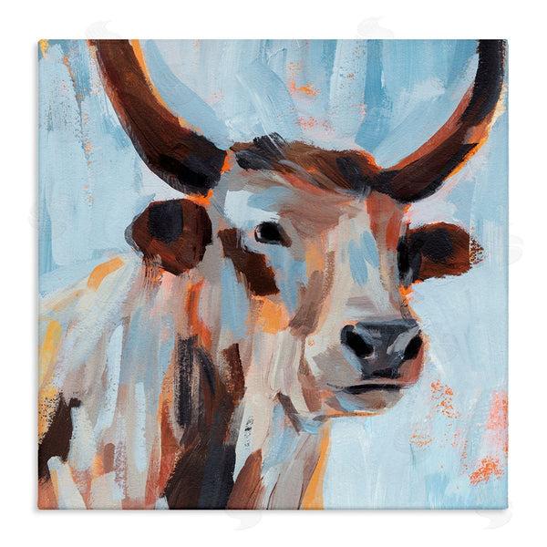 stupell industries Annie Warren | Modern Cattle Cow Painterly Brushstrokes Blue Background Wall Art