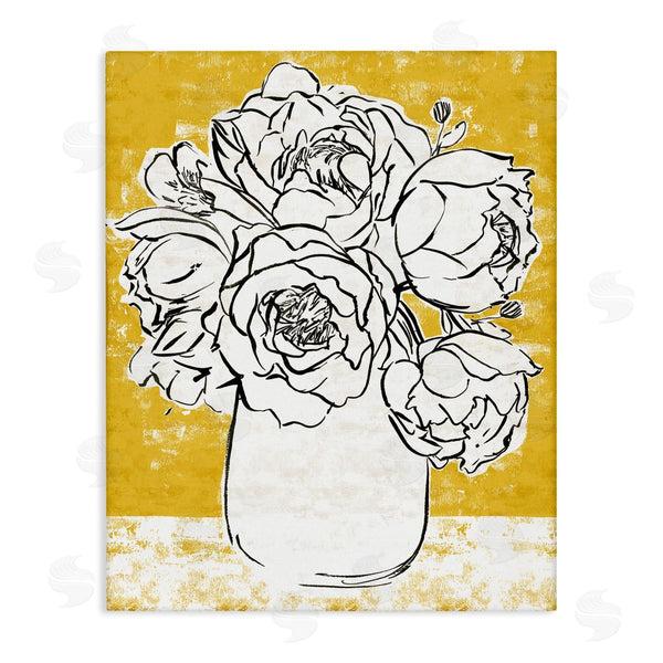 stupell industries Annie Warren | Peony Sketch Bouquet Contrasted Distressed Yellow