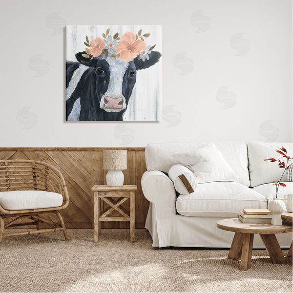 Stupell Industries Annie Warren | Pink Blossoms Cow Portrait Wall Art