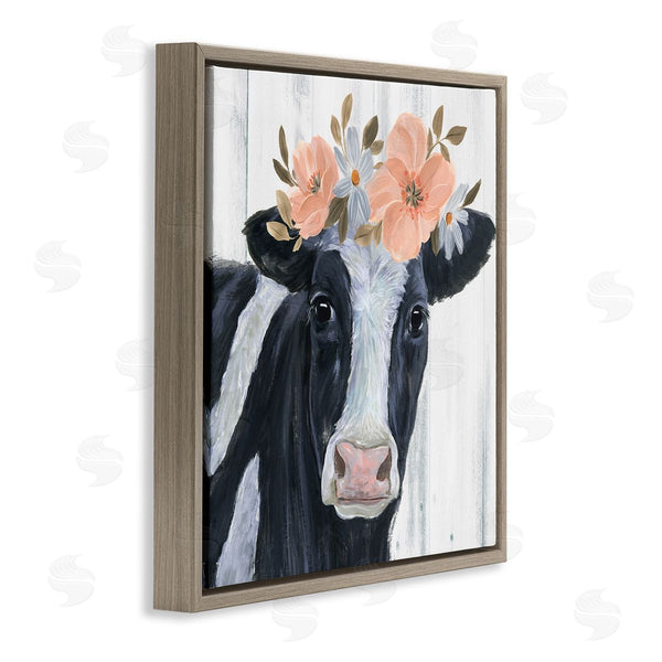 Stupell Industries Annie Warren | Pink Blossoms Cow Portrait Wall Art