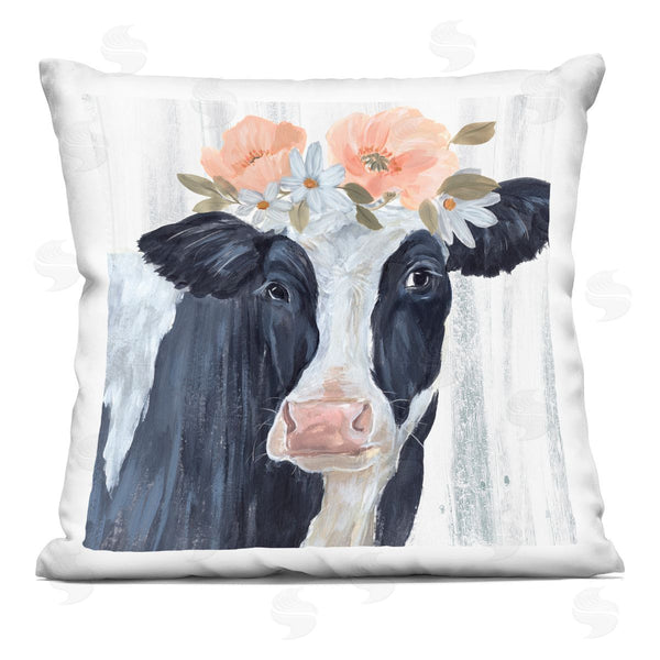 stupell industries Annie Warren | Pink Floral Farm Cow Portrait Printed Throw Pillow