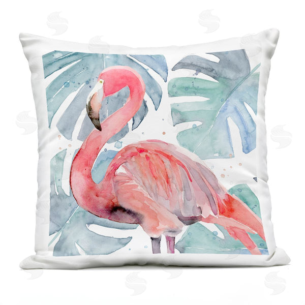 Stupell Industries Annie Warren | Pink Tropical Flamingo Green Monstera Plant Leaves Printed Throw Pillow