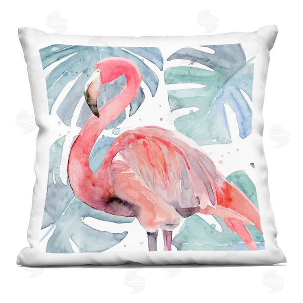 stupell industries Annie Warren | Pink Tropical Flamingo Green Monstera Plant Leaves Printed Throw Pillow
