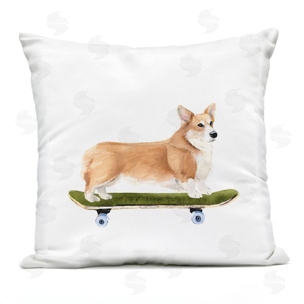 Stupell Industries Annie Warren | Playful Corgi Pet Dog On Green Skateboard Printed Throw Pillow