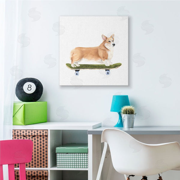 Stupell Industries Annie Warren | Playful Corgi Pet Dog On Green Skateboard Wall Art