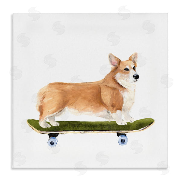 stupell industries Annie Warren | Playful Corgi Pet Dog on Green Skateboard Wall Art
