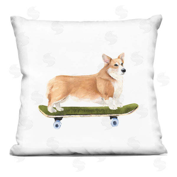 stupell industries Annie Warren | Playful Corgi Pet Dog on Green Skateboard Printed Throw Pillow