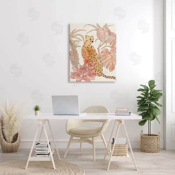 Stupell Industries Annie Warren | Poised Cheetah Tropical Blush Monstera Fern Forest Wall Art