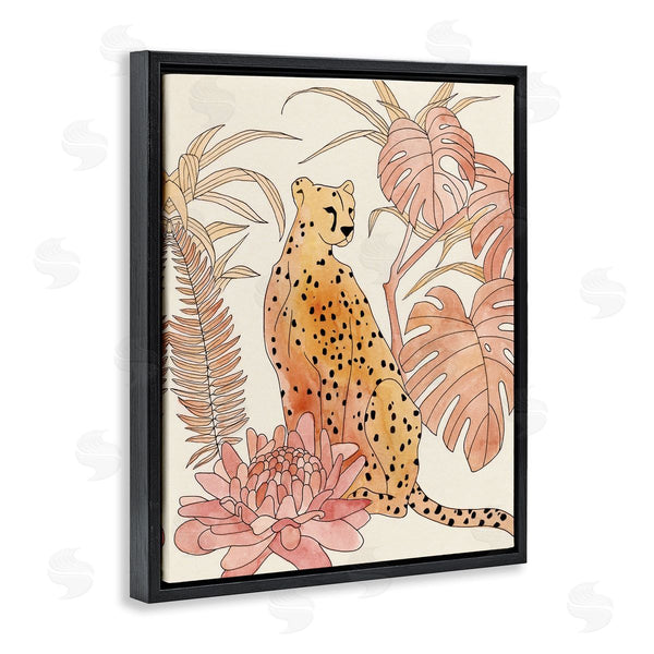 Stupell Industries Annie Warren | Poised Cheetah Tropical Blush Monstera Fern Forest Wall Art