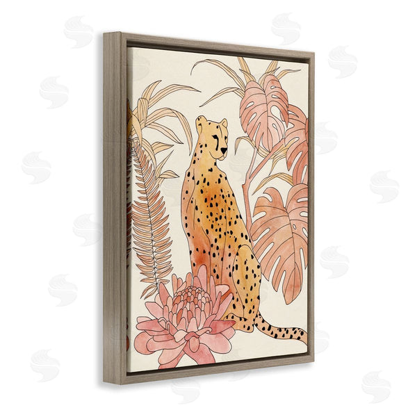 Stupell Industries Annie Warren | Poised Cheetah Tropical Blush Monstera Fern Forest Wall Art