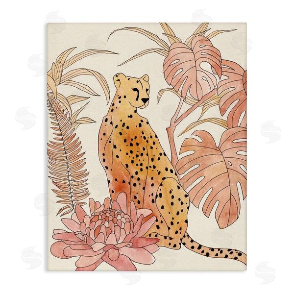 stupell industries Annie Warren | Poised Cheetah Tropical Blush Monstera Fern Forest Wall Art