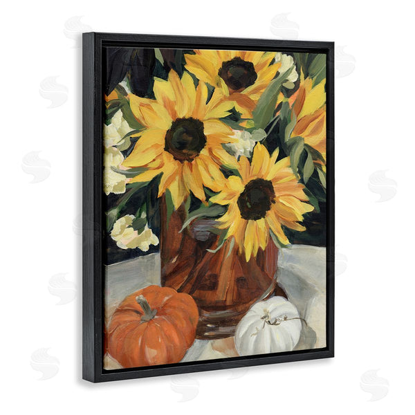 Stupell Industries Annie Warren | Quaint Rustic Sunflower Vase Autumn Pumpkin Still-Life Wall Art