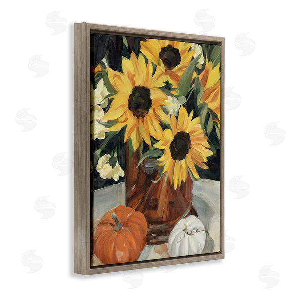 Stupell Industries Annie Warren | Quaint Rustic Sunflower Vase Autumn Pumpkin Still-Life Wall Art